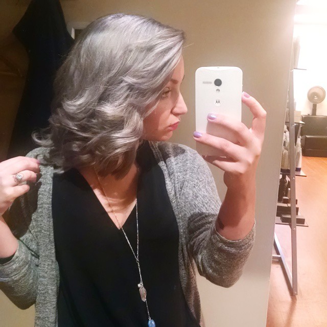 That's our stylist Kara, rocking granny hair using aveda haircolor. Isn't it fun? #grannyhair