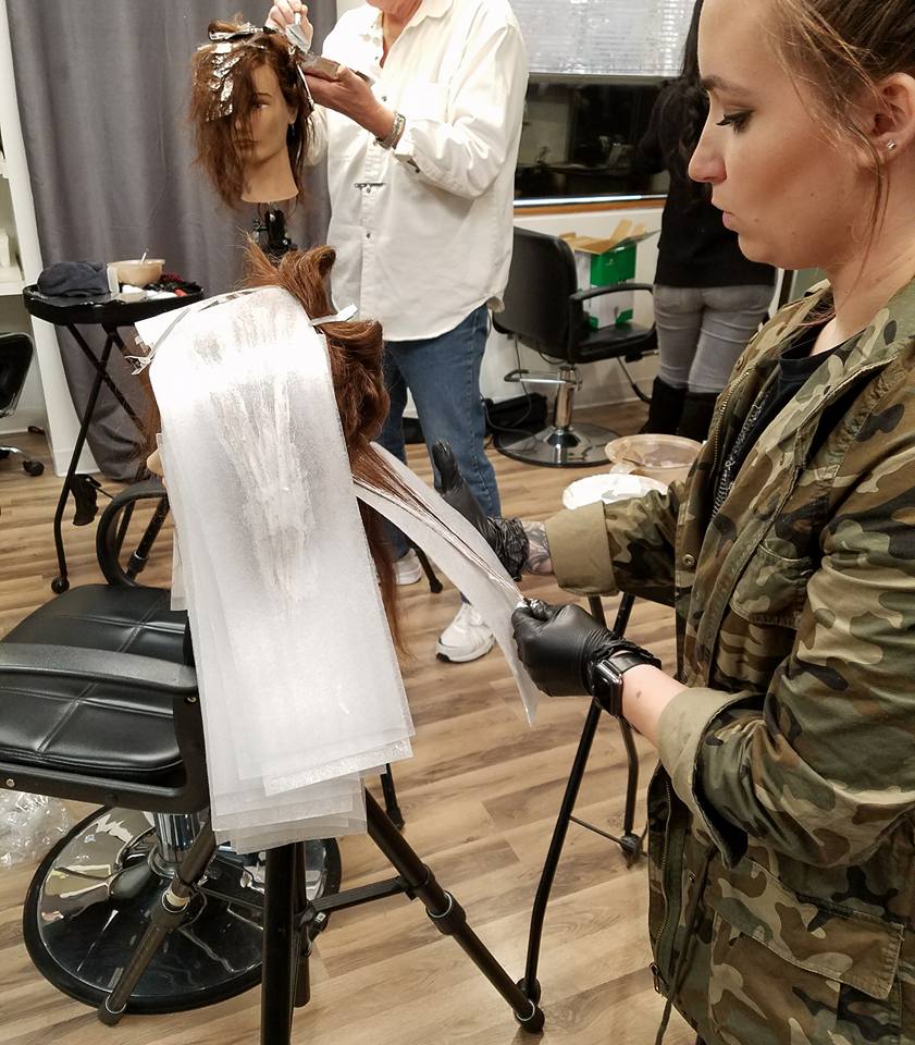 Kara practicing a new balayage technique